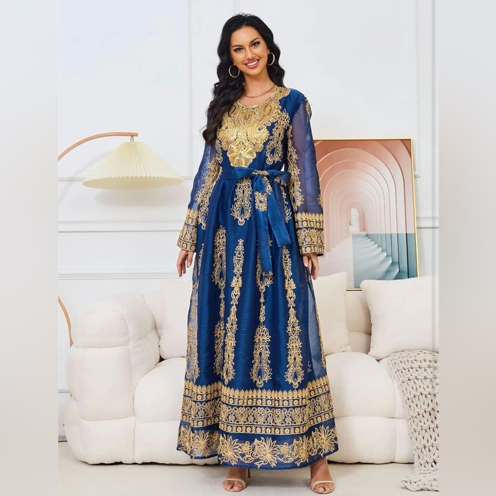 Women’s party dress Embroidery gown-Large with necklace & matching earrings(NWT) - Picture 6 of 8